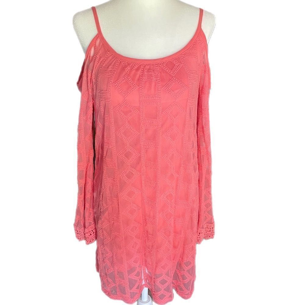 ❣️5/$50 Xhilaration Coral Pink midi dress, open shoulder, flared Longsleeves